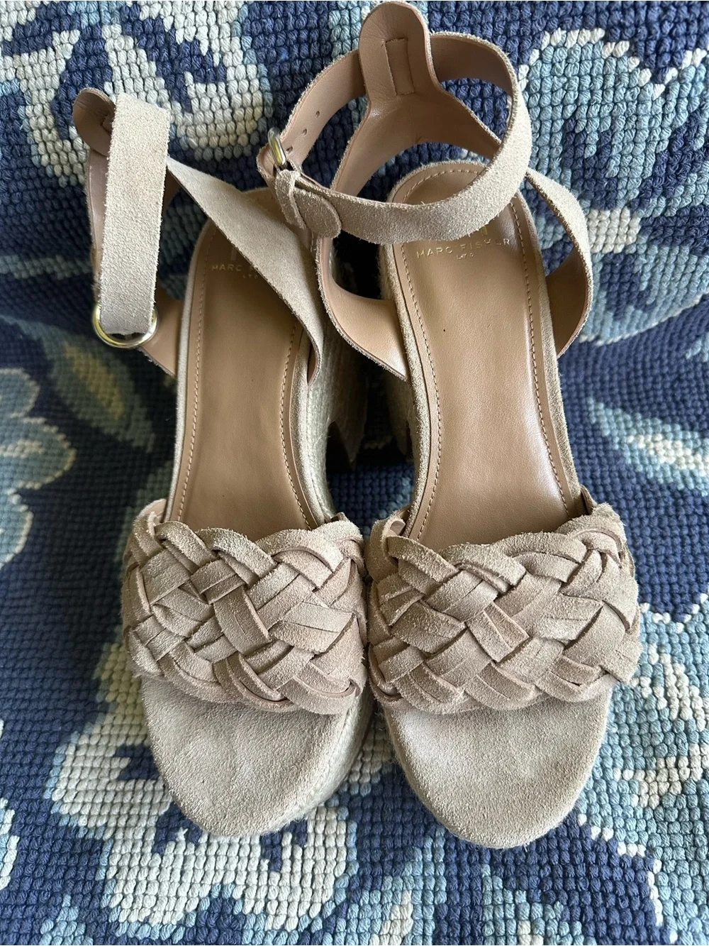 👡 Marc Fisher LTD Wlodivia Beige Suede Espadrille Platform Sandals 8.5M